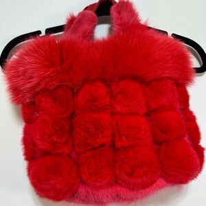 Red Fuzzy Faux Fur Shoulder Bag | Y2K Plush Pom-Pom Purse | Party & Festival